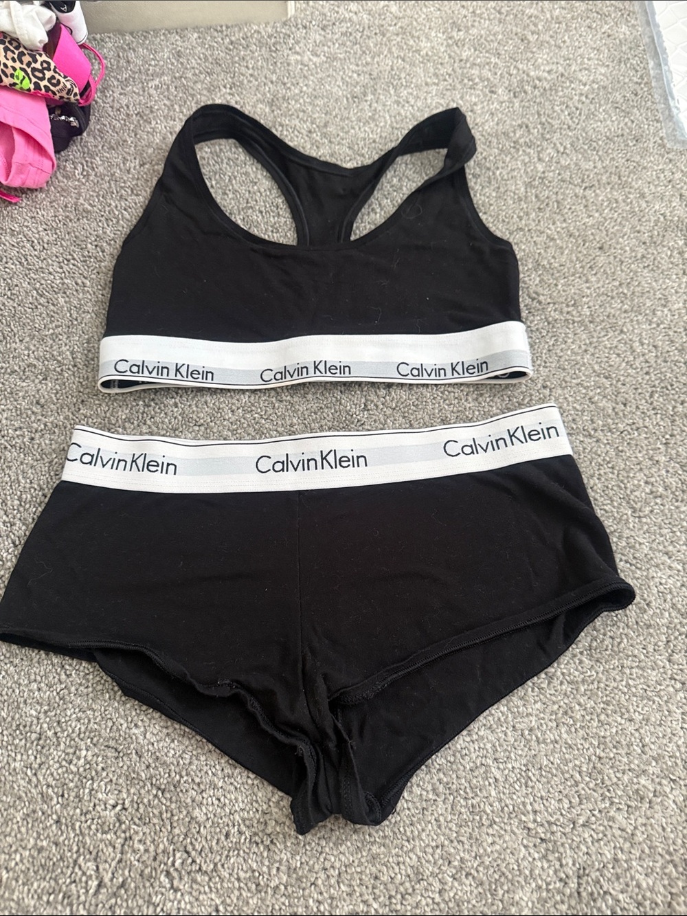 Calvin Klein Black Logo Band Racerback Bralette and Shorts Set